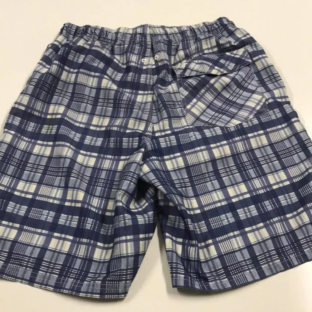 IZOD Blue Plaid Mens Medium Swimsuit